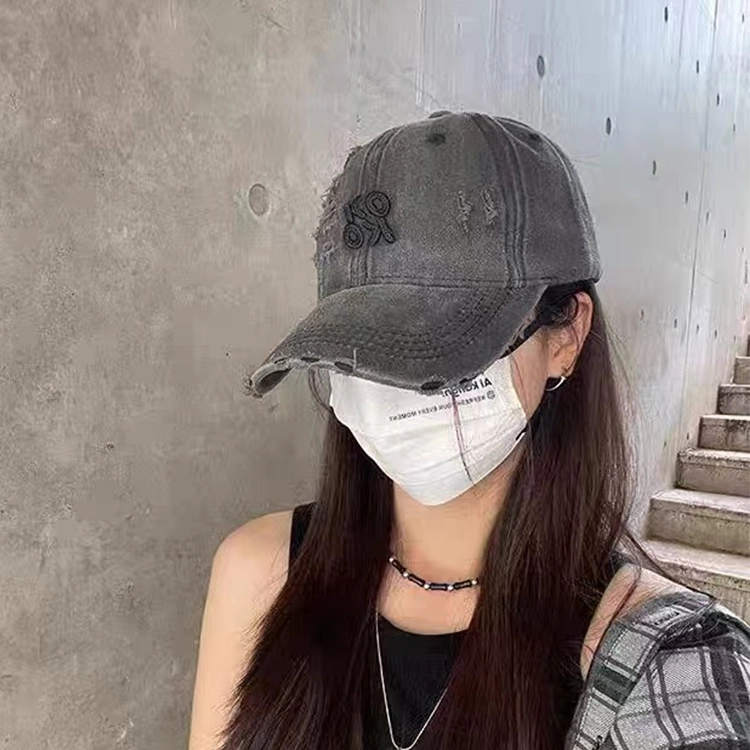 浪莎 美式街头嘻哈磨边水洗做旧破洞纯色简约字母大头围显脸小 棉 鸭舌帽 男女同款情侣款