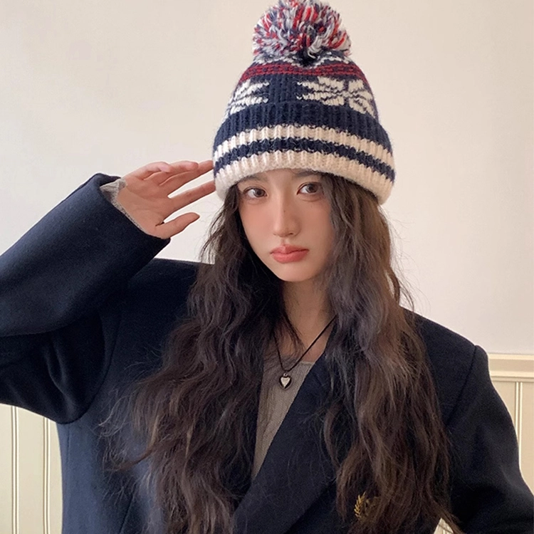 【圣诞氛围】 浪莎 费尔岛风冬季提花针织毛线帽子女生显脸小加厚保暖护耳冷帽绒线帽 涤纶 绒线帽 男女同款情侣款