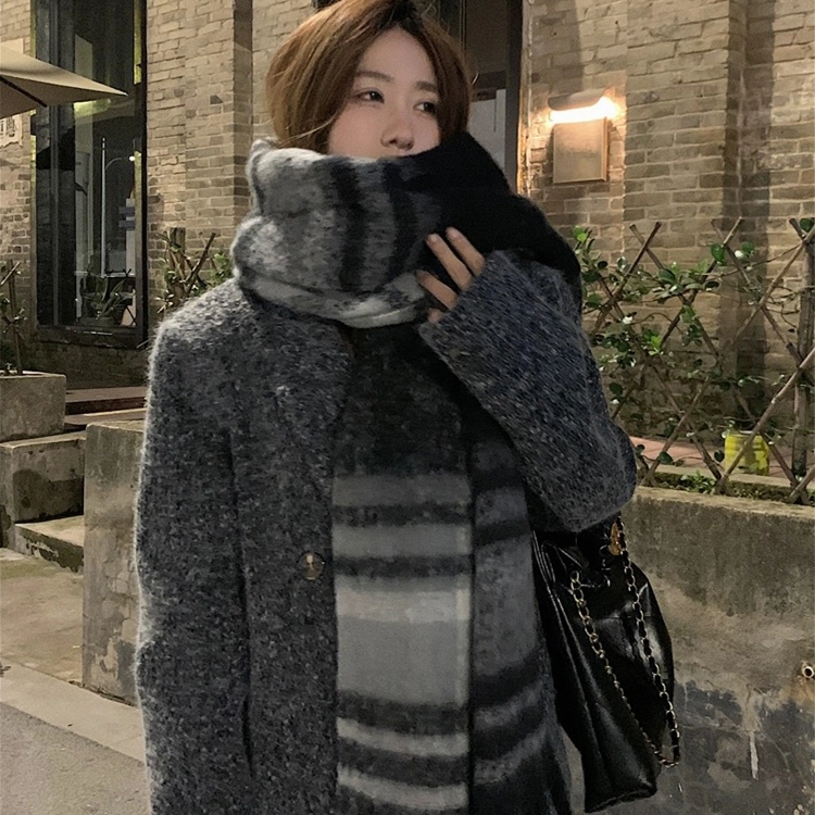 浪莎 高级感马海毛加厚长款冬季 保暖 学院风柔软亲肤流苏披肩 礼盒装 涤纶 绒线围巾 通用