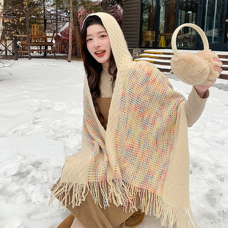 【暖冬力荐】 浪莎 套头连帽民族风披肩女生云南丽江旅行装饰外搭长款复古斗篷流苏披风围巾 礼盒装 披肩 女款