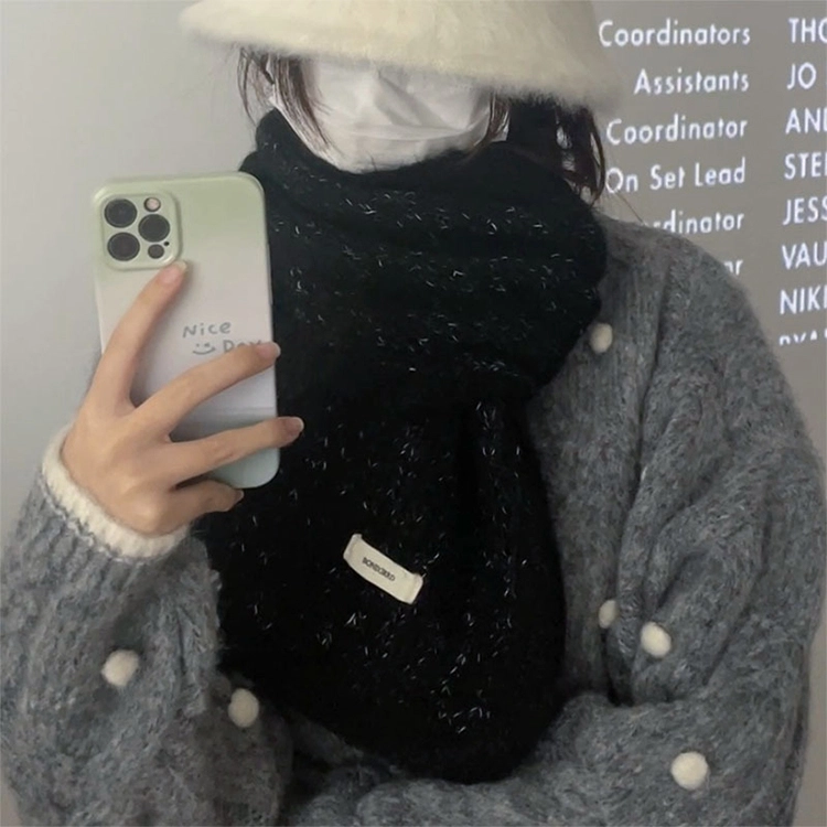 浪莎 氛围感混线边框绒线围巾男女生秋冬季高级感百搭撞色保暖学生情侣围脖披肩 礼盒装 绒线围巾 男女同款情侣款