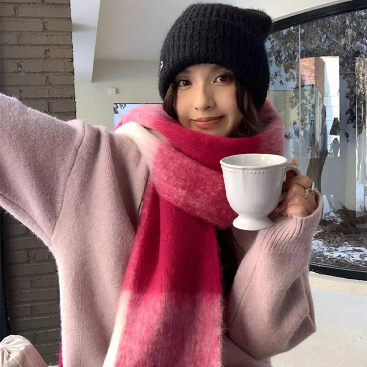 浪莎 大格子超柔软质感韩版马海毛加厚保暖 心动礼盒装 聚酯纤维 绒线围巾 男女同款情侣款