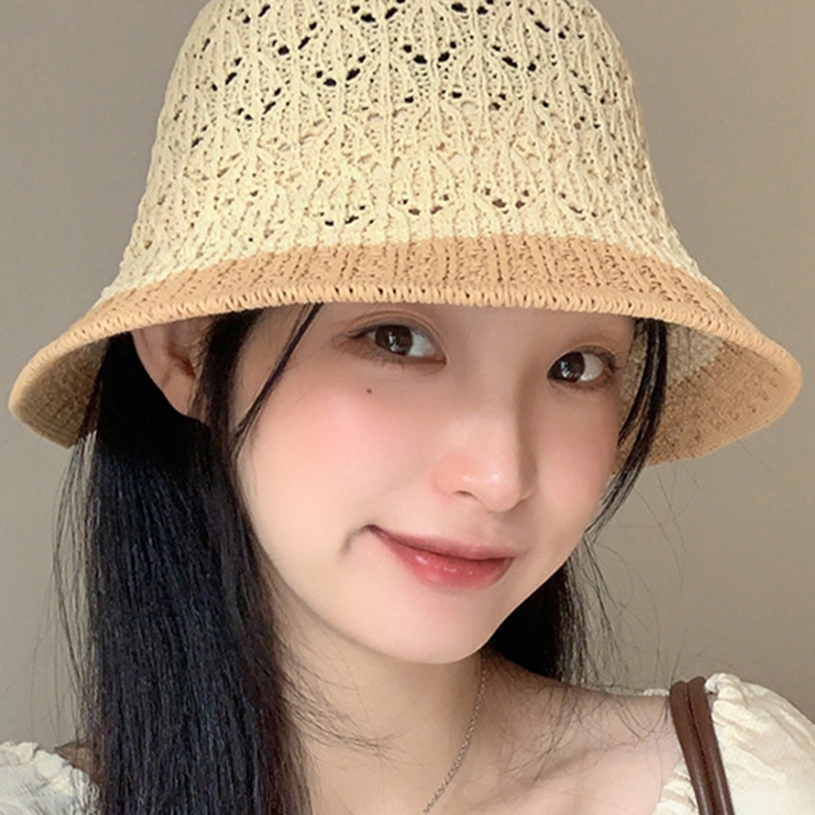 浪莎 日系时尚蝴蝶结拼色针织透气遮阳大帽檐骑车防紫外线学生休闲百搭 聚酯纤维 防晒帽 女款