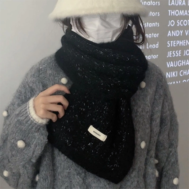 浪莎 氛围感混线边框绒线围巾男女生秋冬季高级感百搭撞色保暖学生情侣围脖披肩 礼盒装 绒线围巾 男女同款情侣款