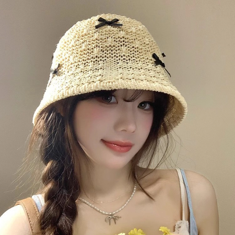 浪莎 文艺镂空透气日系户外徒步田园风防晒遮阳 草编 渔夫帽 女款