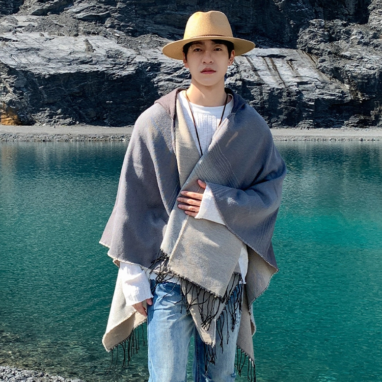 浪莎 渐变外搭大披肩冬季加厚一体厚围巾新疆旅游穿搭氛围感连帽斗篷披风 男女同款情侣款 礼盒装 披肩 男女同款情侣款