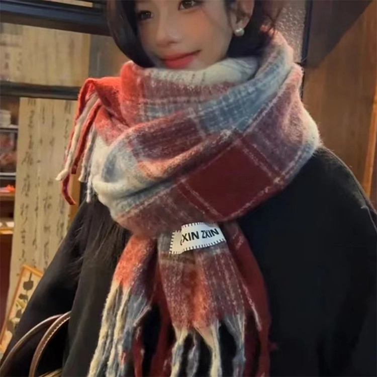 浪莎 拍照超出片的复古美拉德格子围巾韩系高级氛围感加厚保暖围脖 男女同款情侣款 礼盒装 绒线围巾 男女同款情侣款