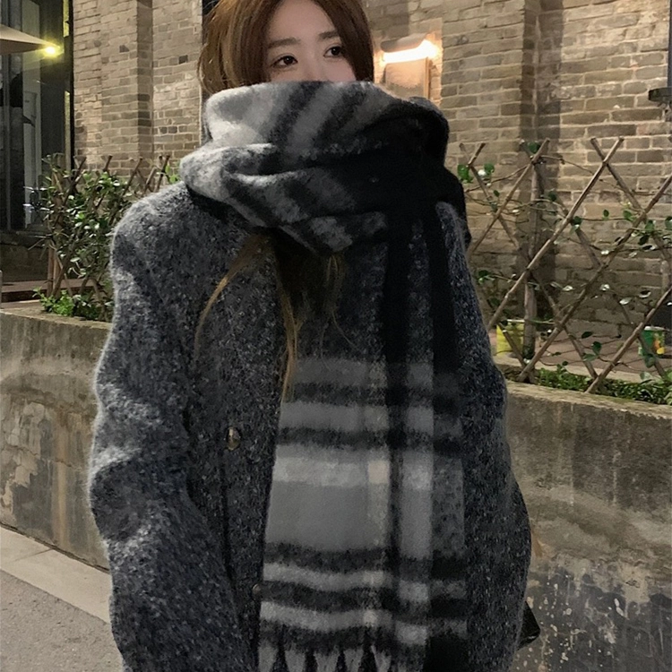 浪莎 高级感马海毛加厚长款冬季 保暖 学院风柔软亲肤流苏披肩 礼盒装 涤纶 绒线围巾 通用