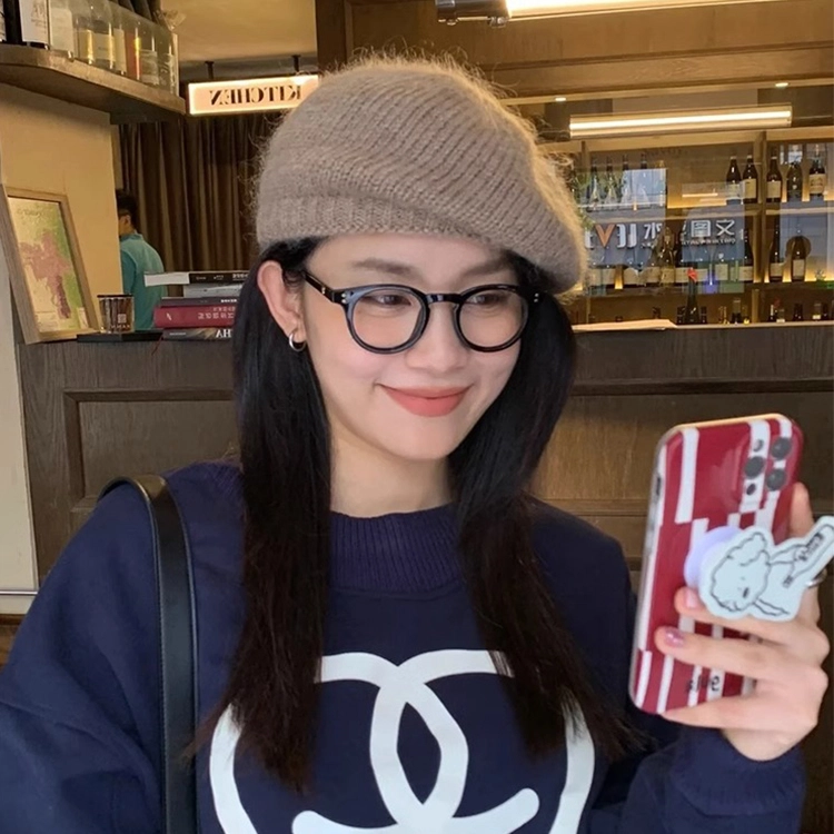 浪莎 文艺风马海毛毛线贝雷帽女款秋冬针织帽子温柔保暖大头围显脸小画家帽 腈纶 贝雷帽 女款
