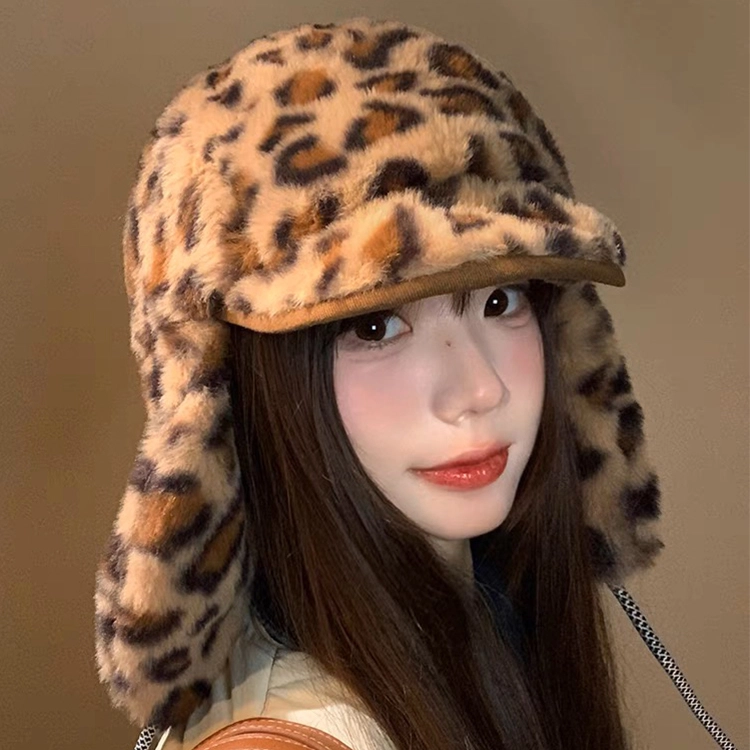浪莎 超酷风复古豹纹系带雷锋帽子女生冬天甜酷辣妹保暖护耳毛绒飞行帽 涤纶 雷锋帽 女款