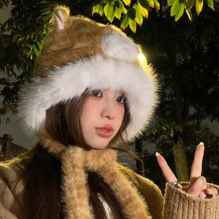 【萌趣搞怪】 浪莎 趣味小猫咪软乎乎可爱毛绒帽女生冬季保暖护耳雷锋帽时尚趣味渔夫帽 涤纶 绒线帽 女款