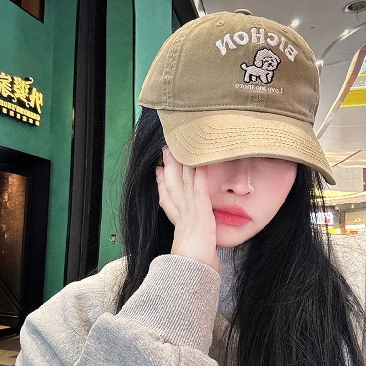 浪莎 日系可爱减龄小狗刺绣户外出行防晒遮阳时尚潮流百搭学生大头围显脸小 棉 鸭舌帽 男女同款情侣款