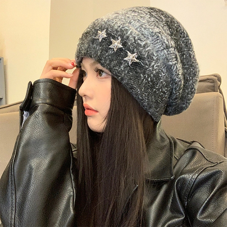 浪莎 秋冬季星星针织绒线帽子男女情侣款百搭显脸小堆堆帽保暖护耳大头围包头帽 涤纶 绒线帽 男女同款情侣款