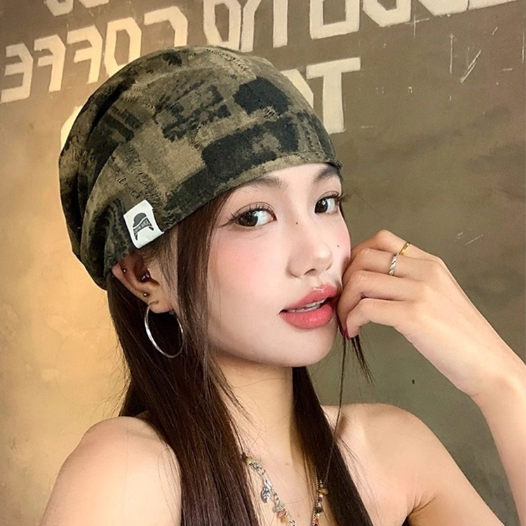 浪莎 日式废土风时髦堆堆帽薄款显脸小包头帽百搭格纹冷帽 棉 绒线帽 男女同款情侣款
