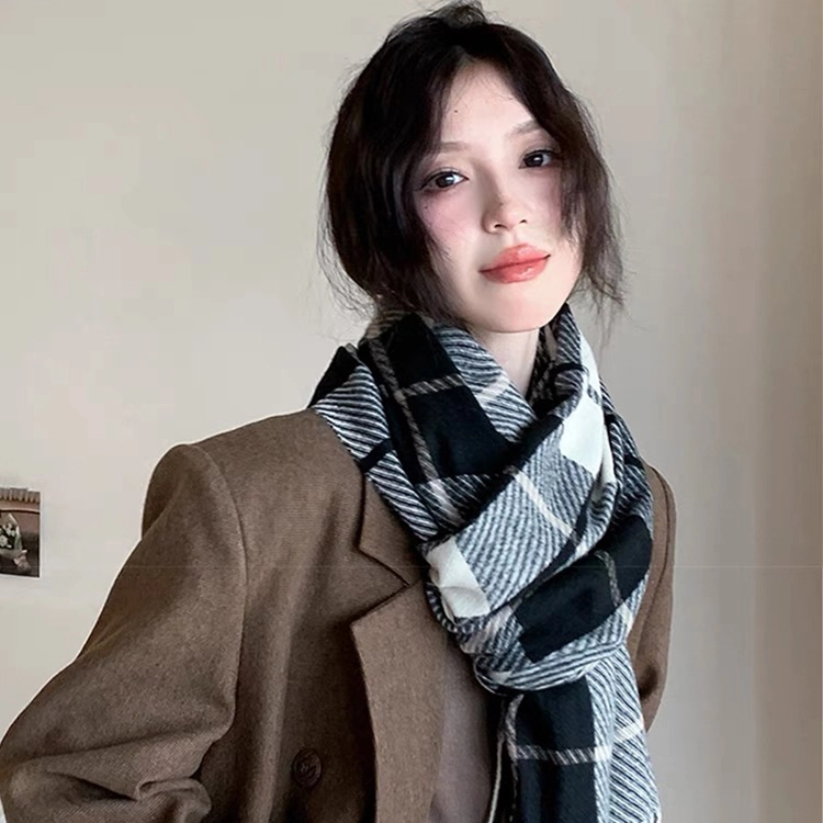 浪莎 学院风格纹氛围感保暖条纹温暖多功能围脖披肩 涤纶 绒线围巾 通用