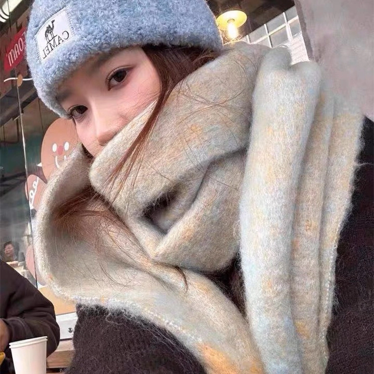 浪莎 秋冬纯色款百搭加厚软糯仿羊绒格子围脖高级感百搭加长保暖围脖 礼盒装 聚酯纤维 绒线围巾 男女同款情侣款