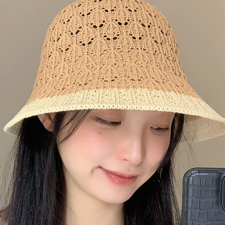 浪莎 日系时尚蝴蝶结拼色针织透气遮阳大帽檐骑车防紫外线学生休闲百搭 聚酯纤维 防晒帽 女款