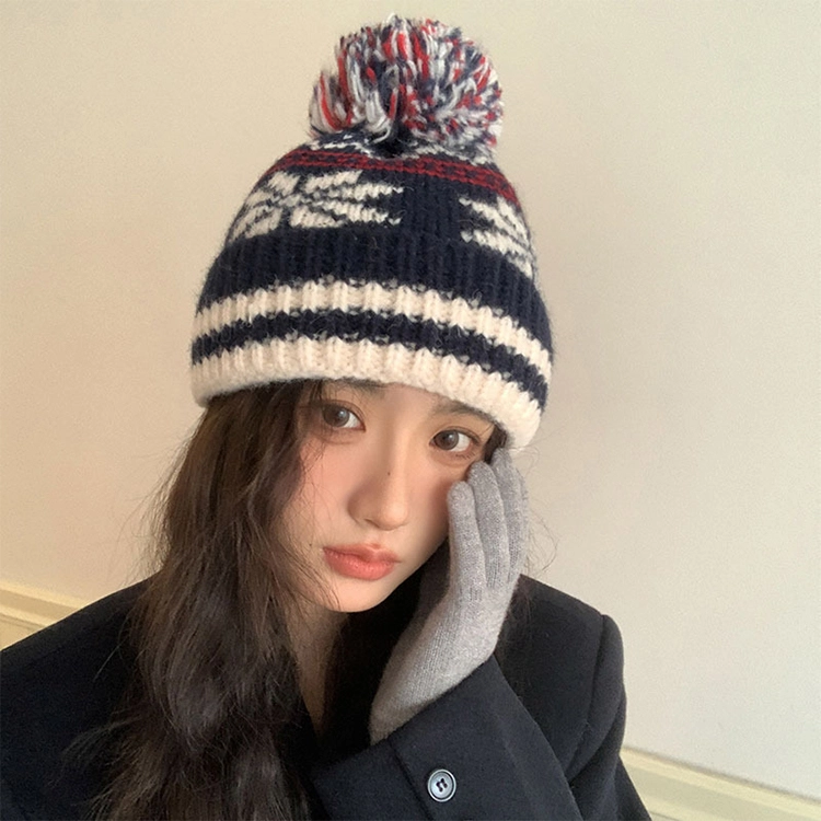 【圣诞氛围】 浪莎 费尔岛风冬季提花针织毛线帽子女生显脸小加厚保暖护耳冷帽绒线帽 涤纶 绒线帽 男女同款情侣款
