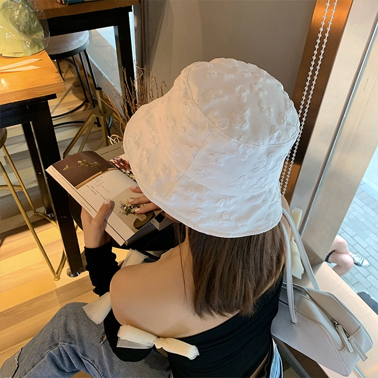 浪莎 蕾丝花朵刺绣气质遮阳盆帽水桶帽 棉 防晒帽 女款