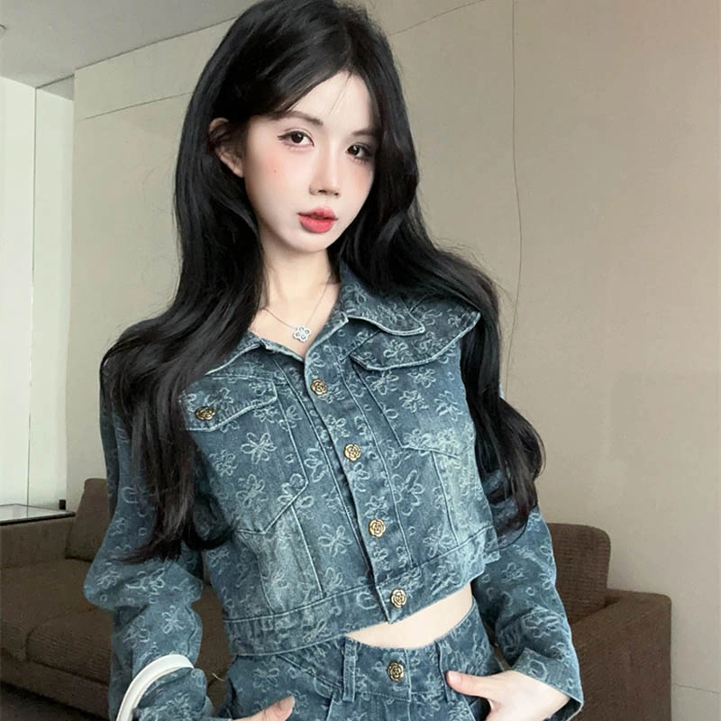 珠蒂美 浮花梦影初秋洗水外套提花工艺半裙裙装套装 女款