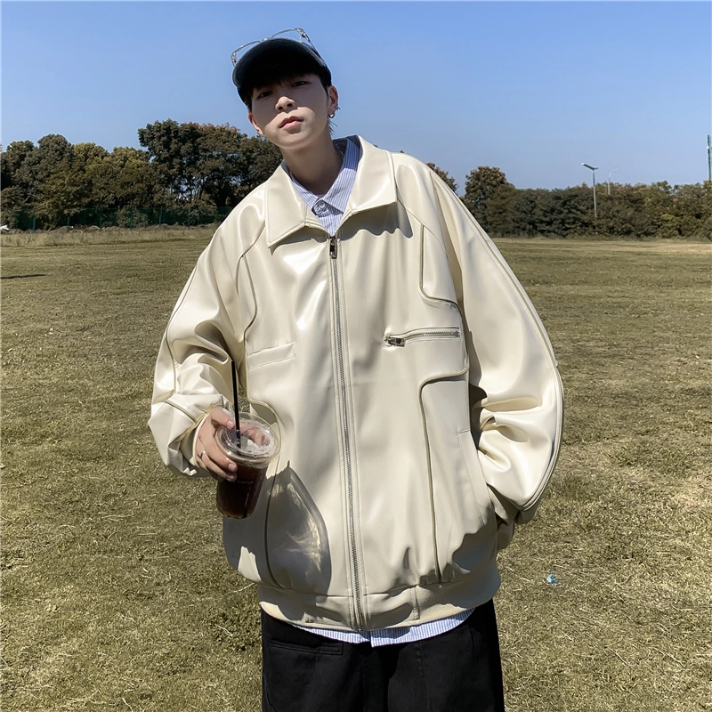 美式潮流高街复古个性拼接设计时尚百搭高级感街头机车风休闲外套皮衣 男女同款