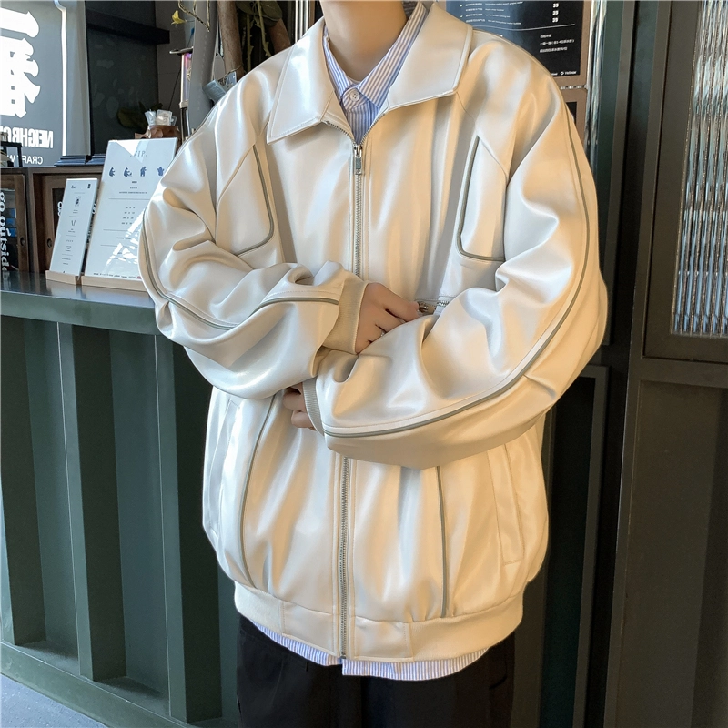 美式潮流高街复古个性拼接设计时尚百搭高级感街头机车风休闲外套皮衣 男女同款
