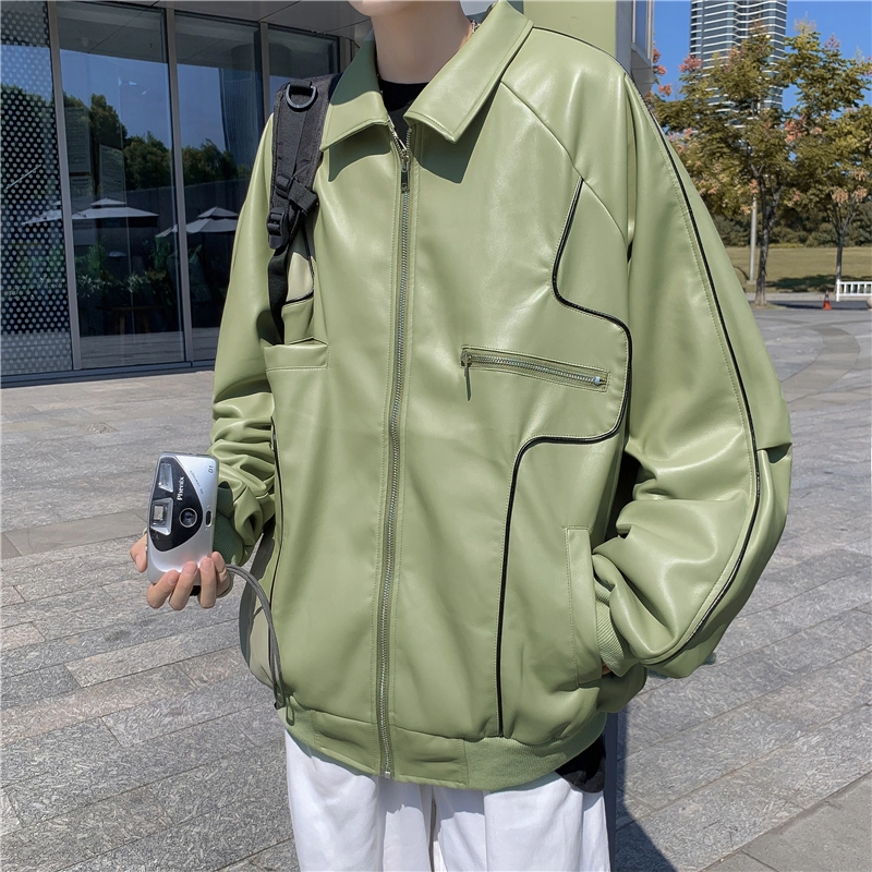 美式潮流高街复古个性拼接设计时尚百搭高级感街头机车风休闲外套皮衣 男女同款