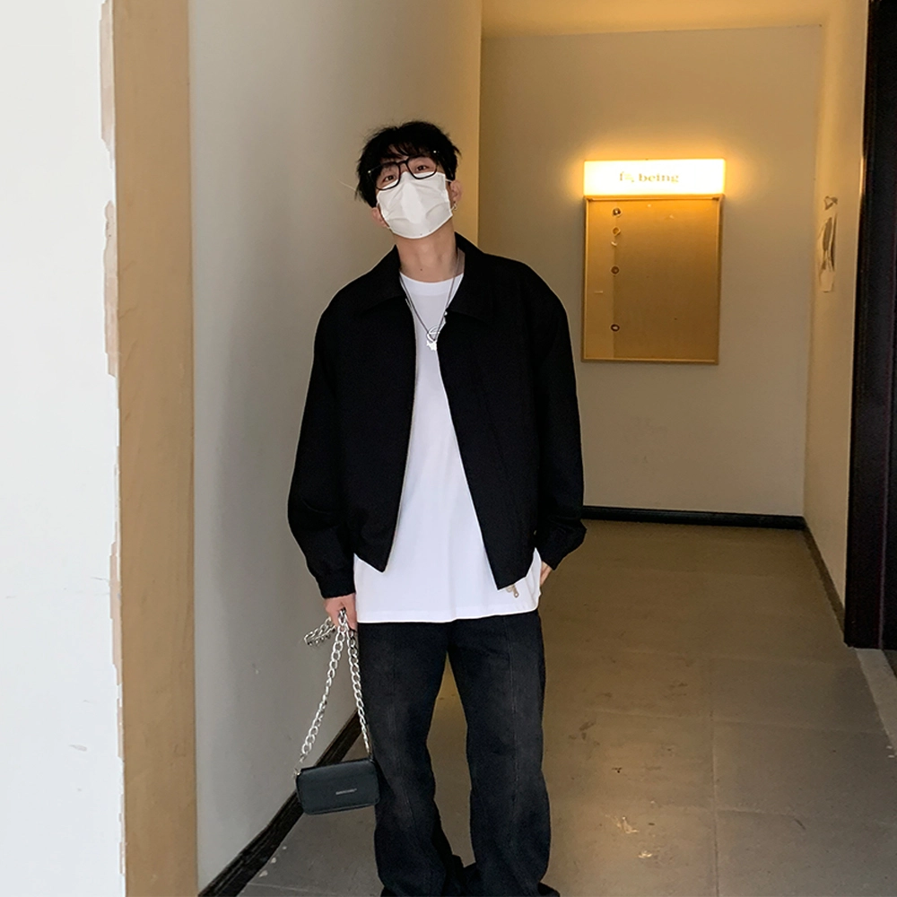 寻星记 美式复古高街短款翻领金属拉链宽松休闲运动飞行员教练风格服饰夹克 男女同款