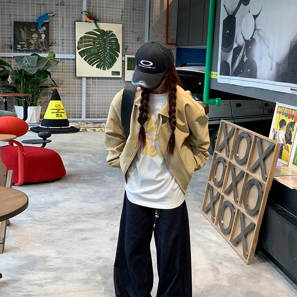 寻星记 美式复古高街短款翻领金属拉链宽松休闲运动飞行员教练风格服饰夹克 男女同款