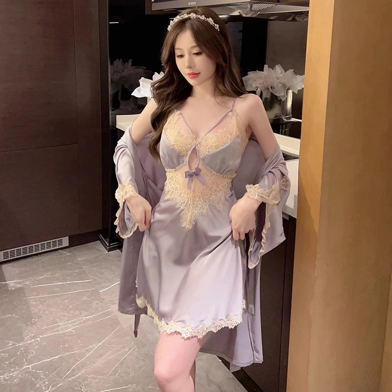 秀黛 性感镂空纯色舒适透气睡衣套装 女款