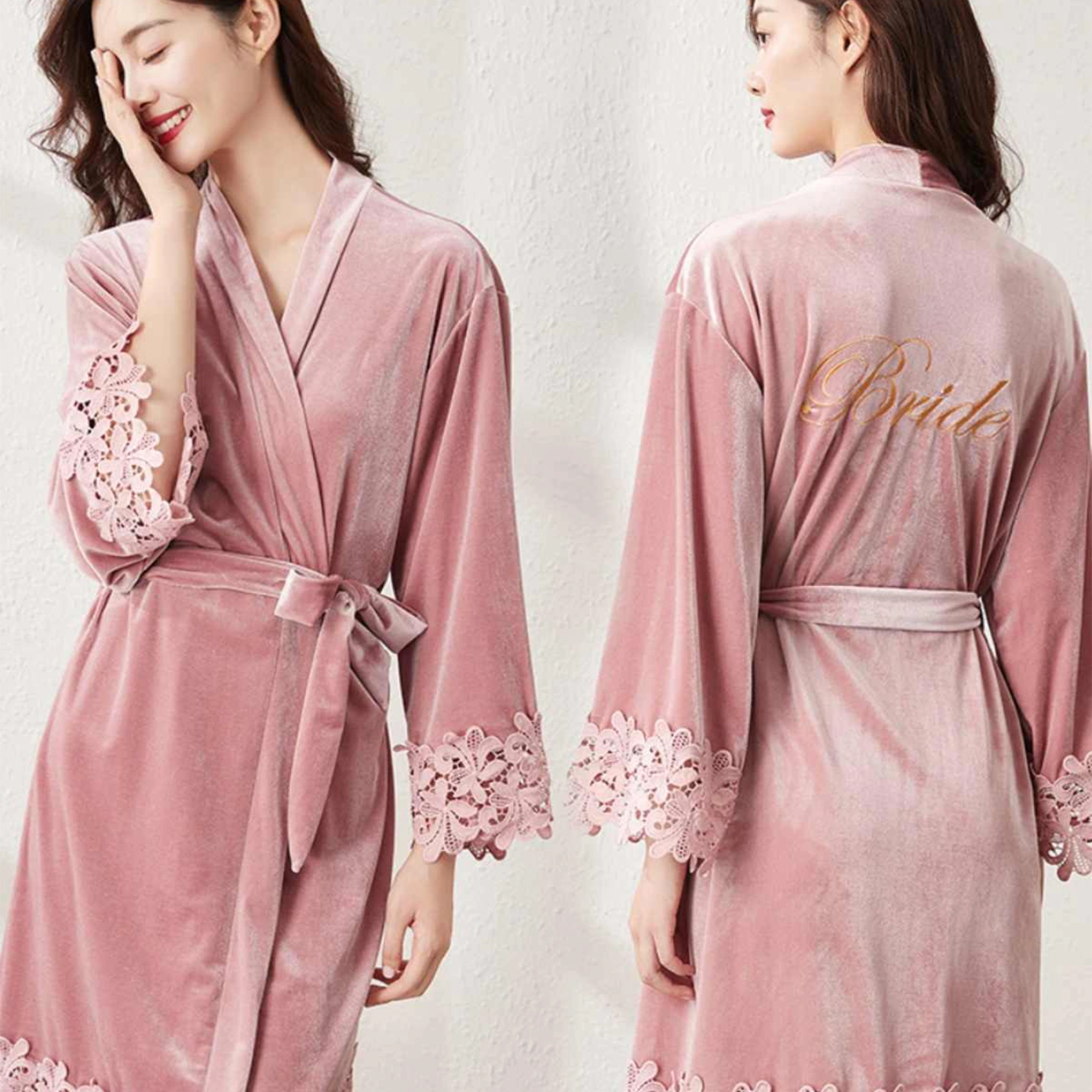 秀黛 新娘睡裙女春秋丝绒睡衣晨袍睡袍冬季结婚浴袍内衣 女款