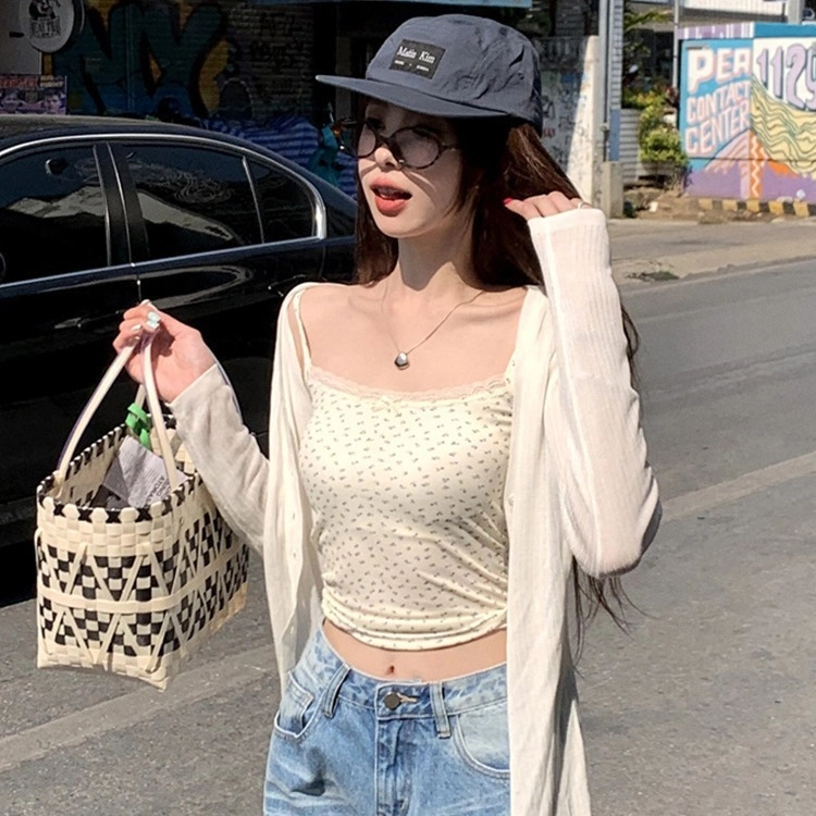 秀黛 韩系纯欲风小碎花蕾丝甜美百搭内搭外穿打底舒适亲肤柔软吊带小清新显瘦性感美背上衣小众透气高级感背心 女款