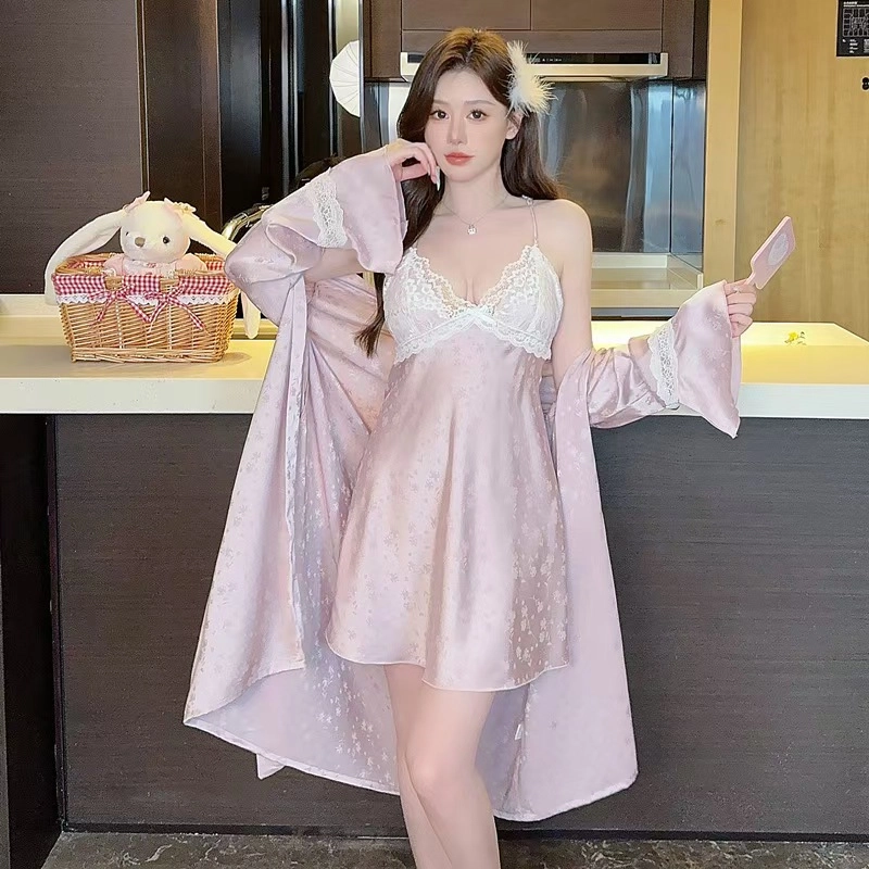 秀黛 提花蕾丝拼接无袖家居服可外穿睡裙 女款 紫色