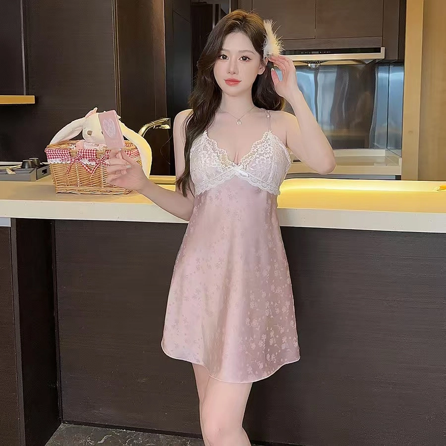 秀黛 提花蕾丝拼接无袖家居服可外穿睡裙 女款 紫色