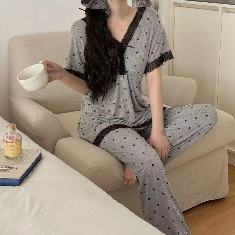 秀黛 带胸垫蕾丝纯欲休闲睡衣套装 女款