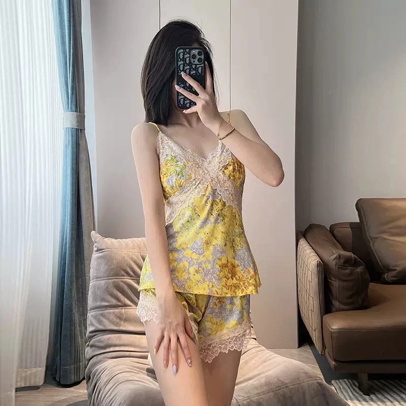 秀黛 带胸垫吊带繁花蕾丝花边家居服可外穿睡衣套装 女款 花色