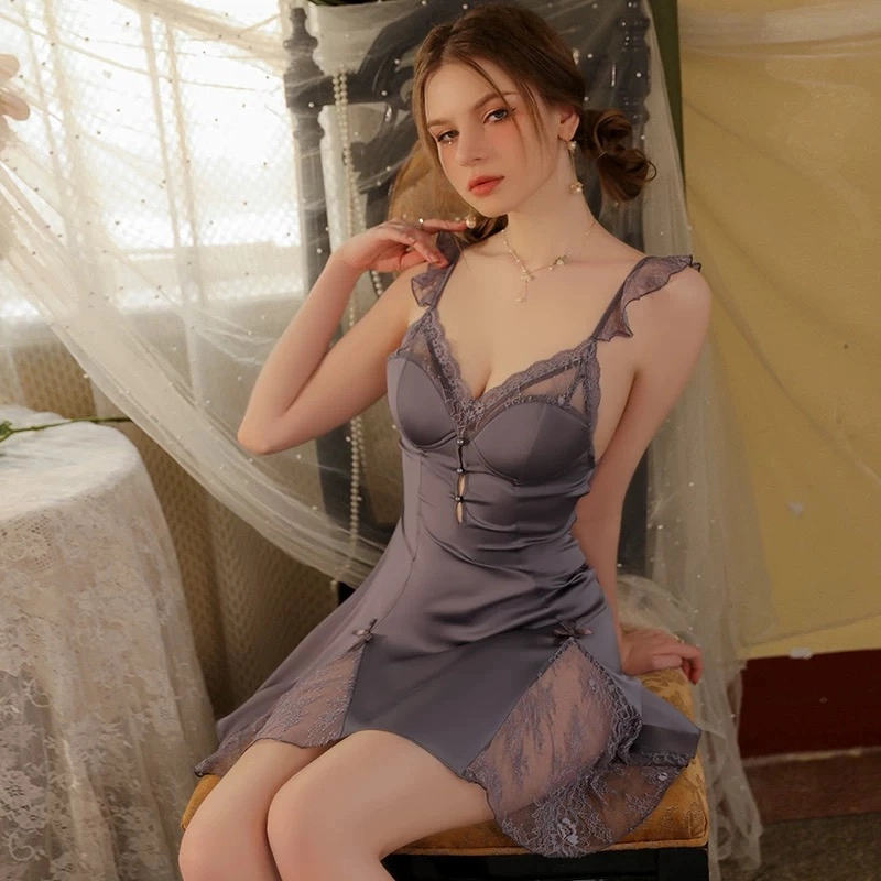 秀黛 梦幻娇美法式绝美带胸垫蕾丝小胸性感家居睡衣套装 女款
