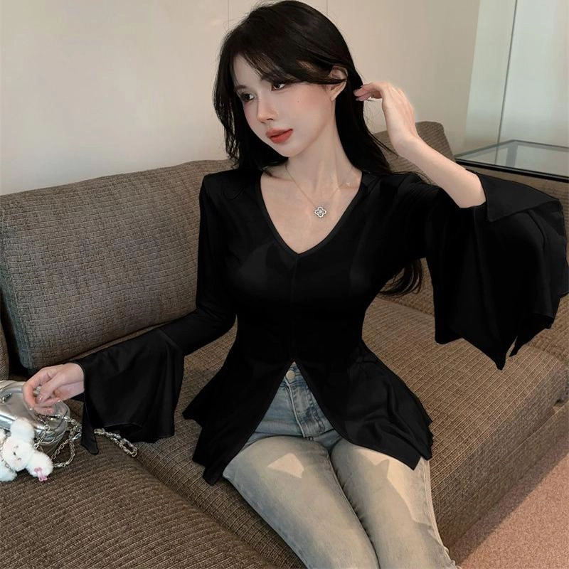 秀黛 修身显瘦设计感纯色常规长袖通勤风打底衣 女款