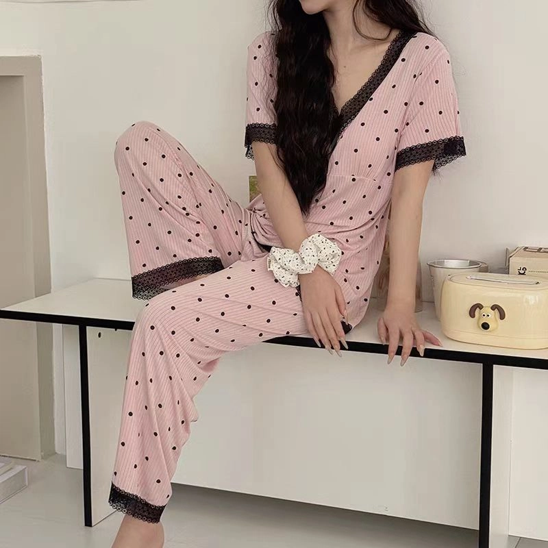 秀黛 带胸垫蕾丝纯欲休闲睡衣套装 女款