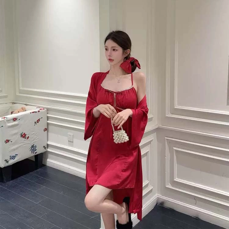 秀黛 甜美性感冰丝纯欲风睡衣套装 女款