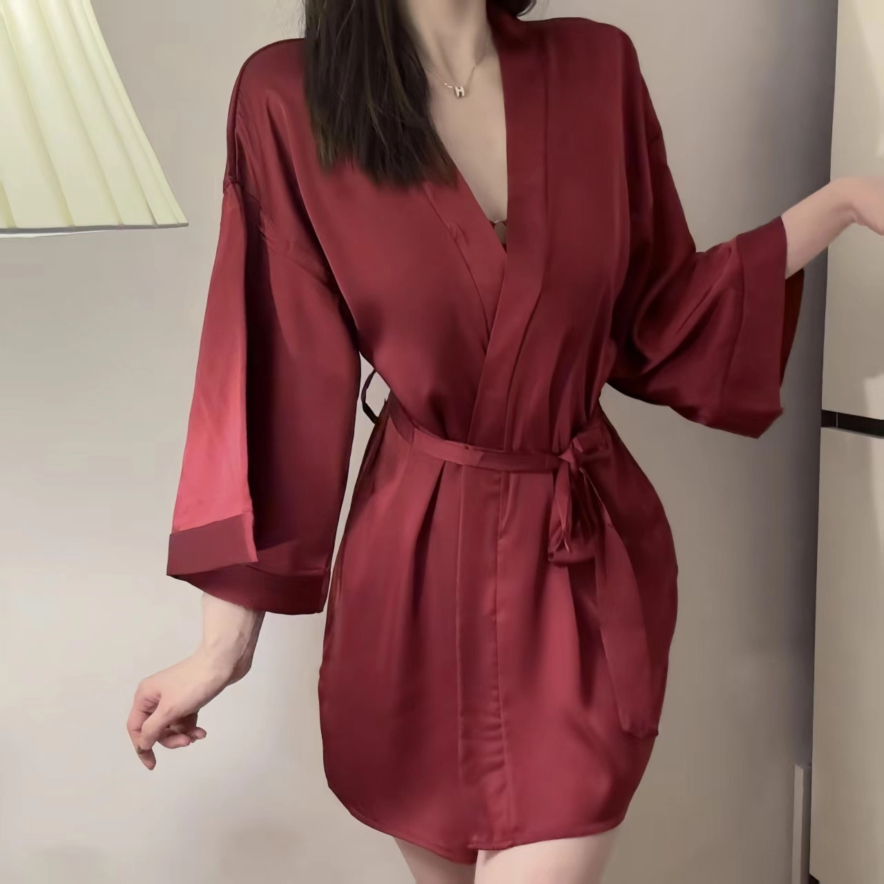 秀黛 日系纯色系家居服舒适长袖睡袍/浴袍 女款