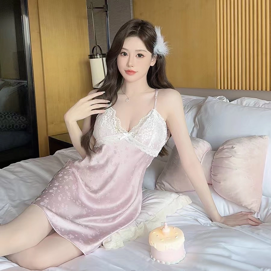 秀黛 提花蕾丝拼接无袖家居服可外穿睡裙 女款 紫色