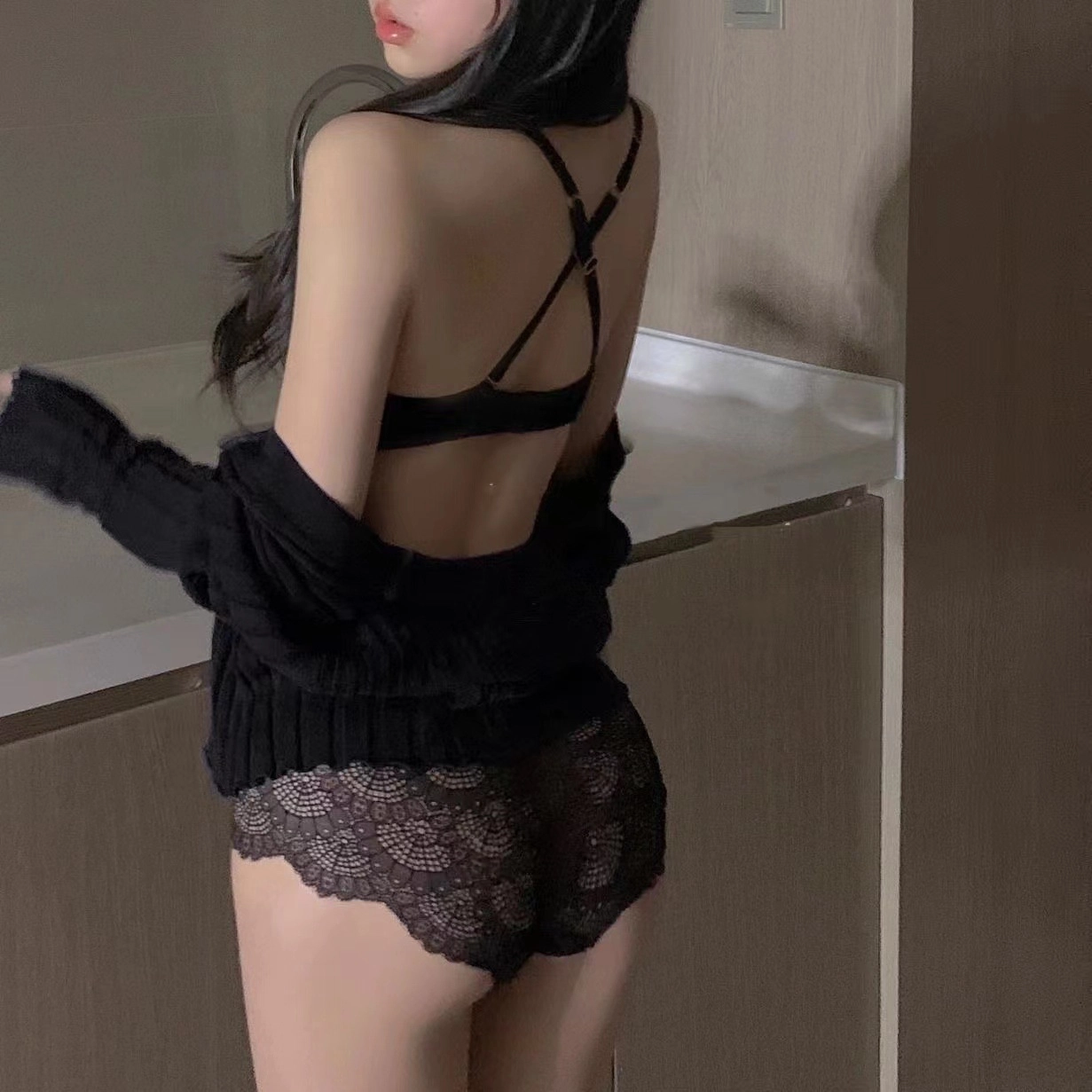 秀黛 法式显大聚拢小胸软钢圈性感纯欲绑带镂空蕾丝文胸三角内裤内衣裤套装 女款
