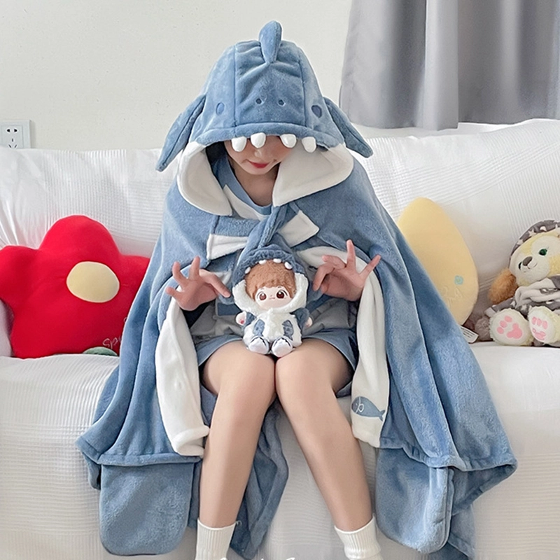 秀黛 披肩斗篷式连可爱居家服睡袍 女款 蓝白色