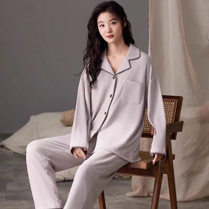秀黛 简约翻领保暖家居服可外穿纯色睡衣套装 女款