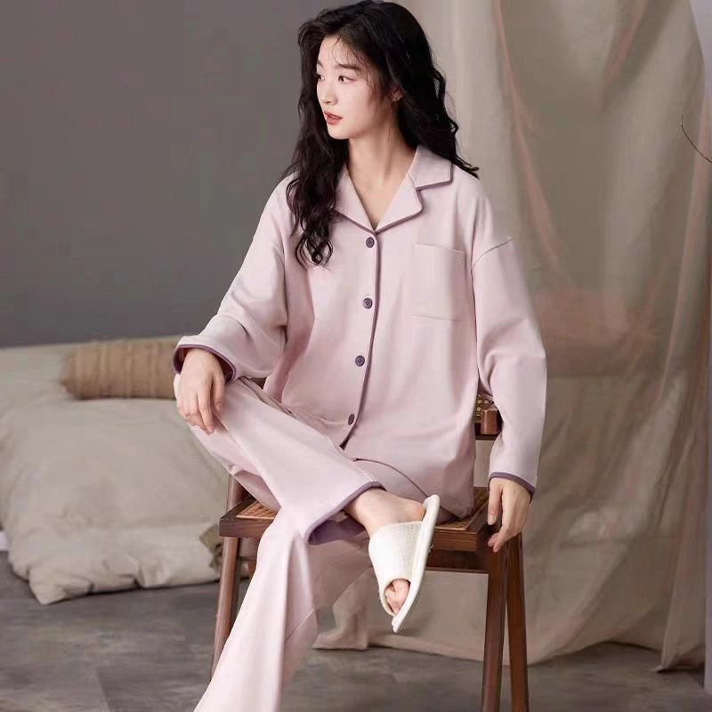 秀黛 简约翻领保暖家居服可外穿纯色睡衣套装 女款