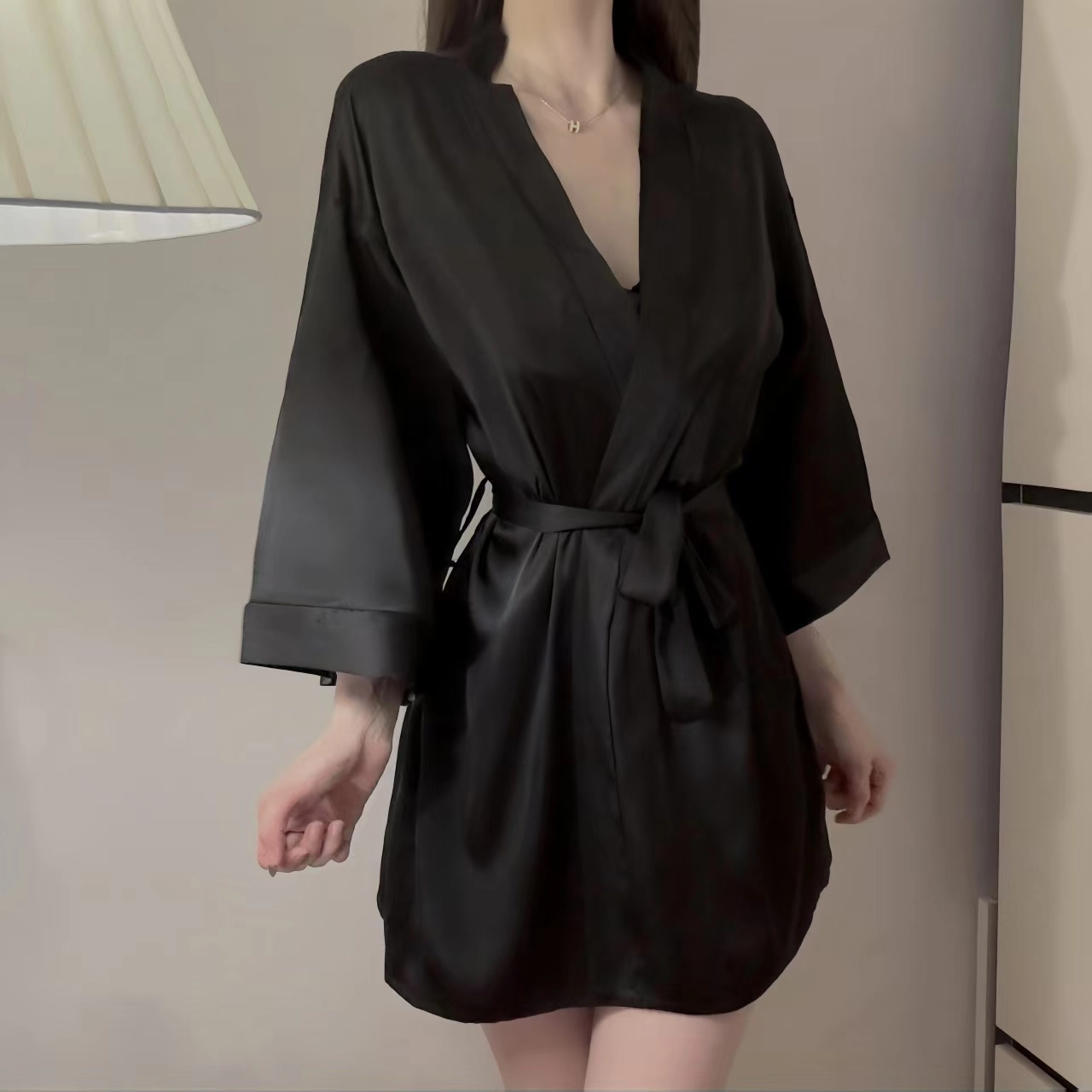 秀黛 日系纯色系家居服舒适长袖睡袍/浴袍 女款