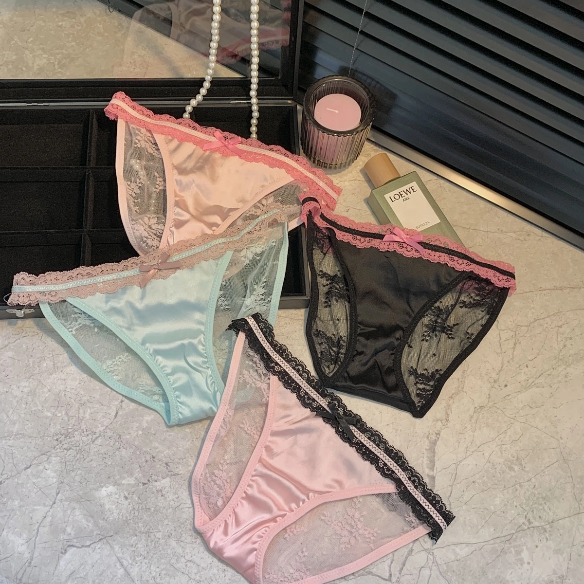 秀黛 蕾丝抗菌纯棉裆低腰辣妹纯欲性感撞色透气无痕三角内裤 女款