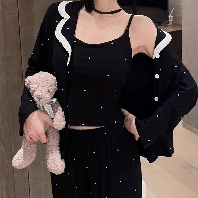 秀黛 带胸垫一体舒适亲肤家居服睡衣套装 女款 黑色