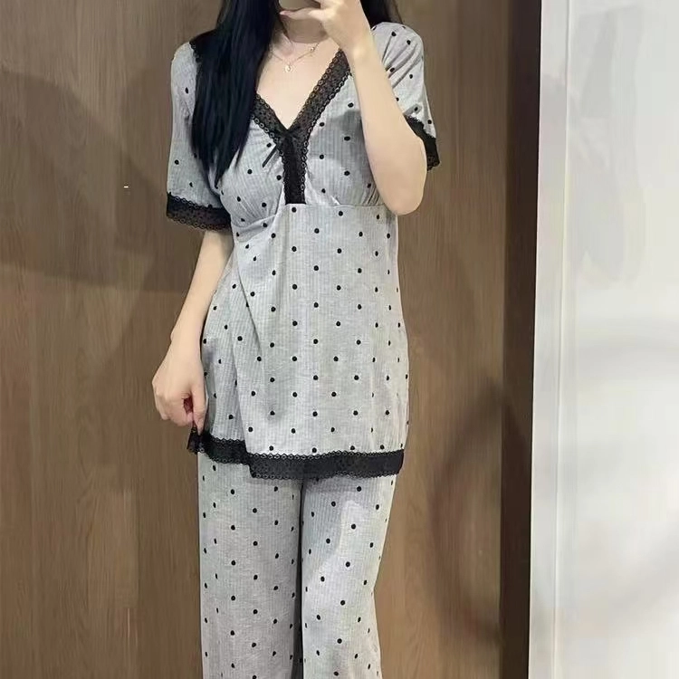 秀黛 带胸垫蕾丝纯欲休闲睡衣套装 女款